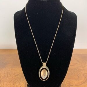 Sterling Silver Oval Pendant Necklace Silver Black 925 Mex TC328 Minimalist Vtg